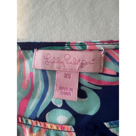 Lilly Pulitzer Maisy Halter Tank Top Blouse Silk Solar Blue Night Swimming XS - Picture 5 of 7